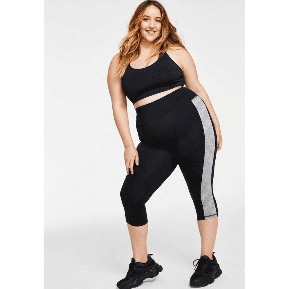 NWT Ideology Capri Color Block Panel Leggings Noir/Storm Grey - Size 3X